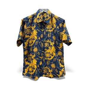 Men's Blue and Yellow Patterned Shirt -Sz M